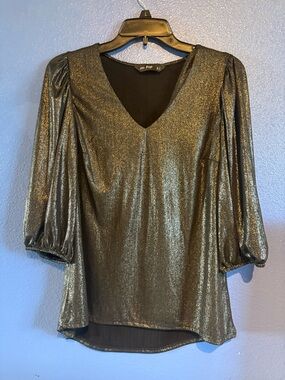 F&F Metallic Gold V-Neck Puff Sleeve Blouse